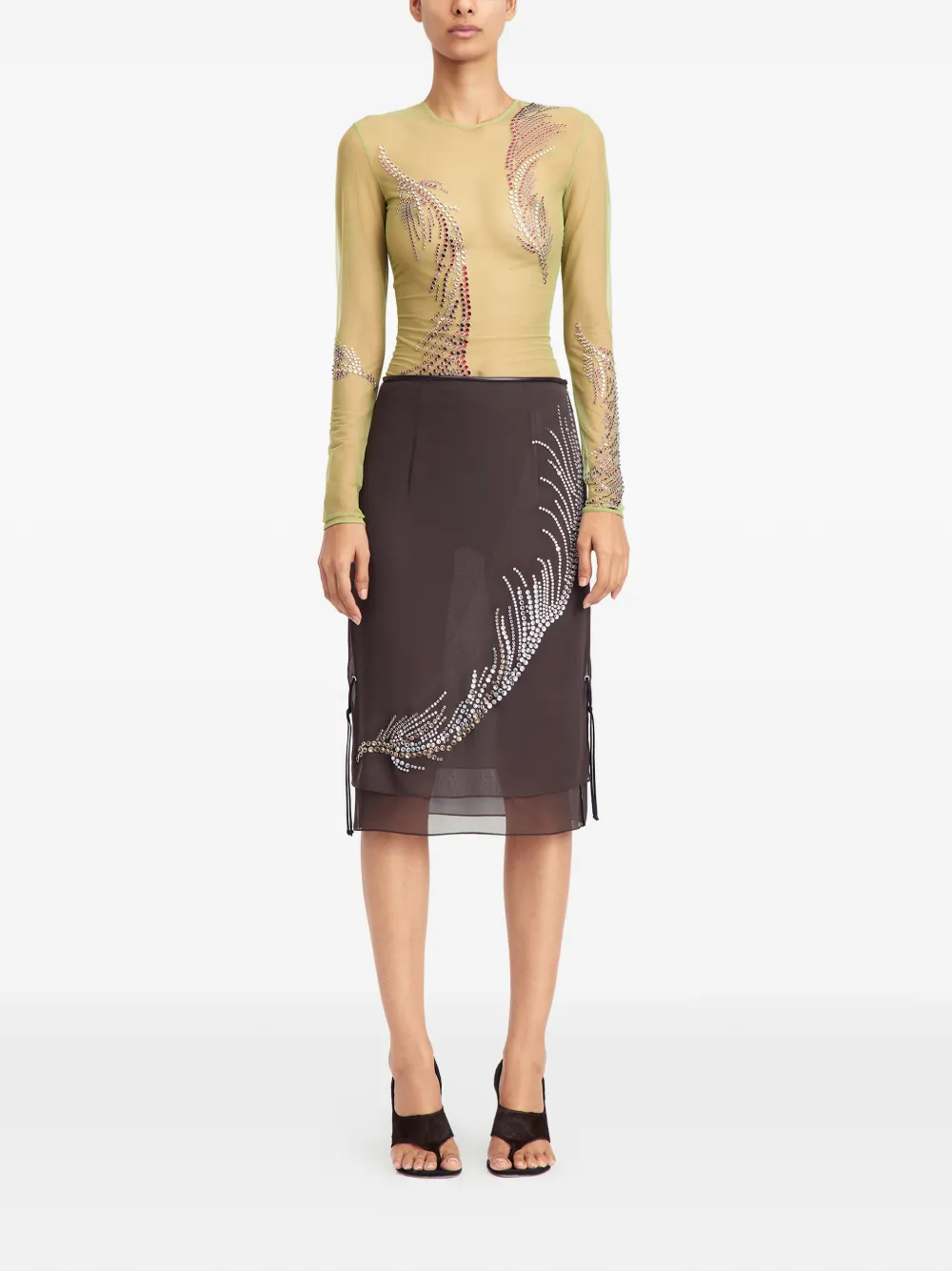  16arlington Merrow Embellished Midi Skirt - Brown 