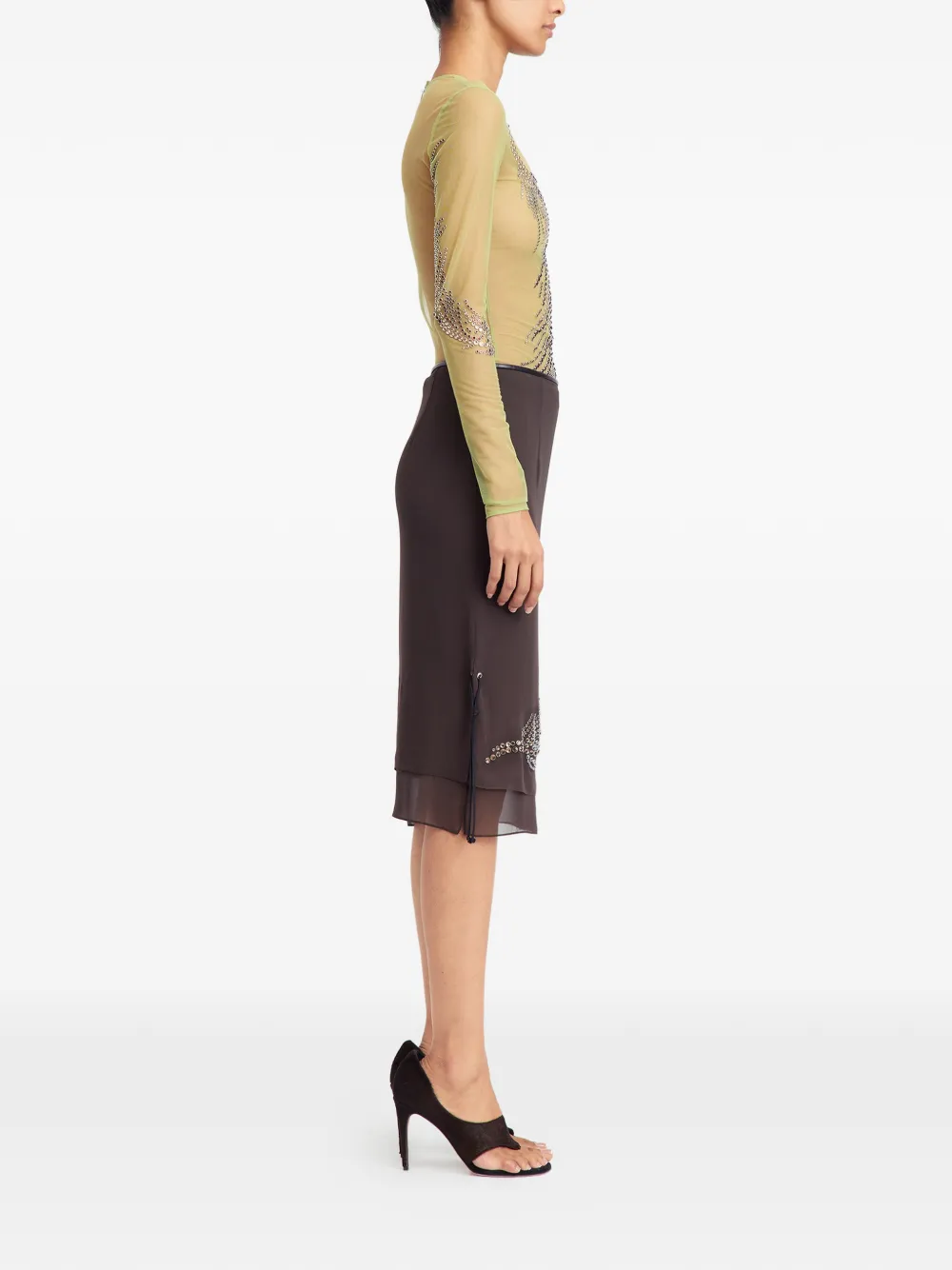  16arlington Merrow Embellished Midi Skirt - Brown 