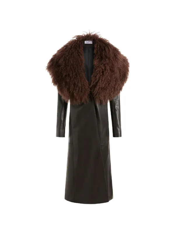 16Arlington Luisa Fur-collar Leather Coat in Brown