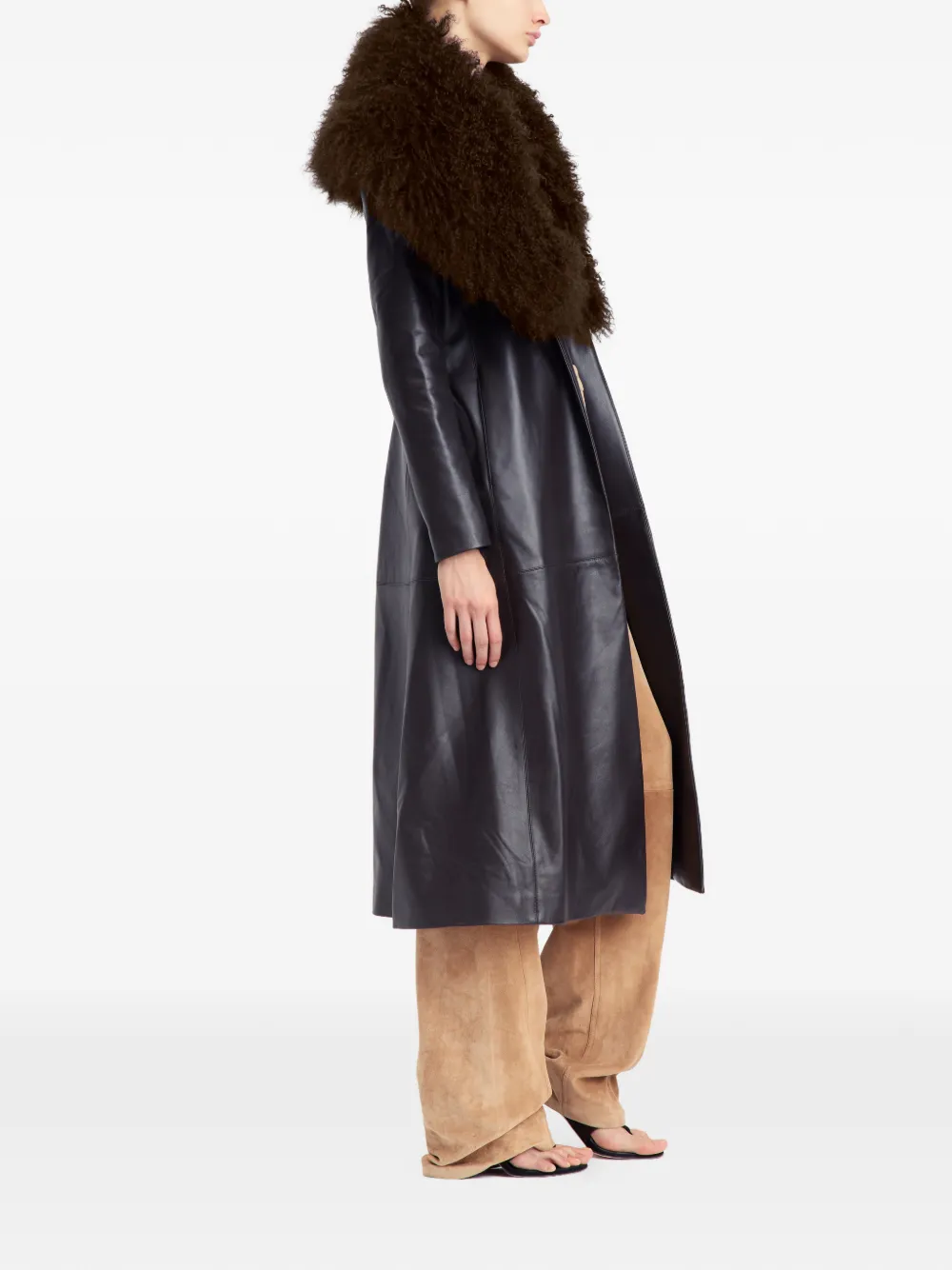 Luisa Fur-Collar Leather Coat