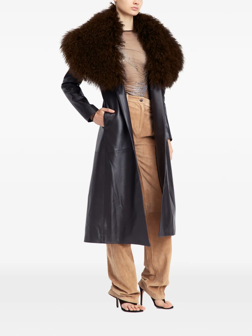 16Arlington Luisa fur-collar leather coat - Bruin