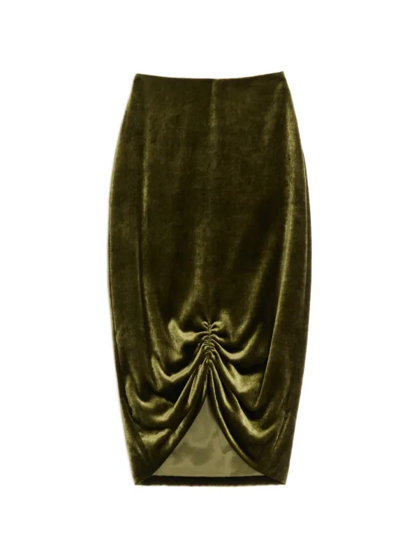 Valentino Garavani Velvet Midi Skirt in Green