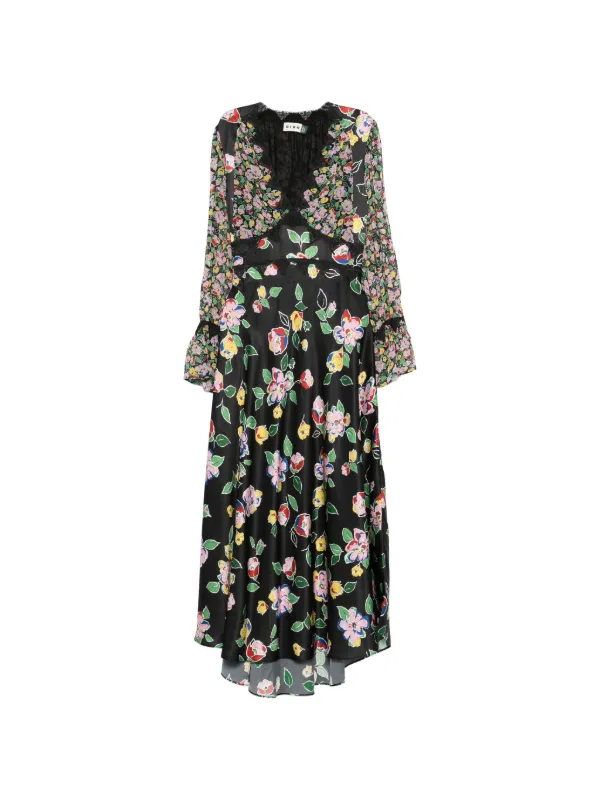 Rixo Lace-detail Floral-print Maxi Dress in Black