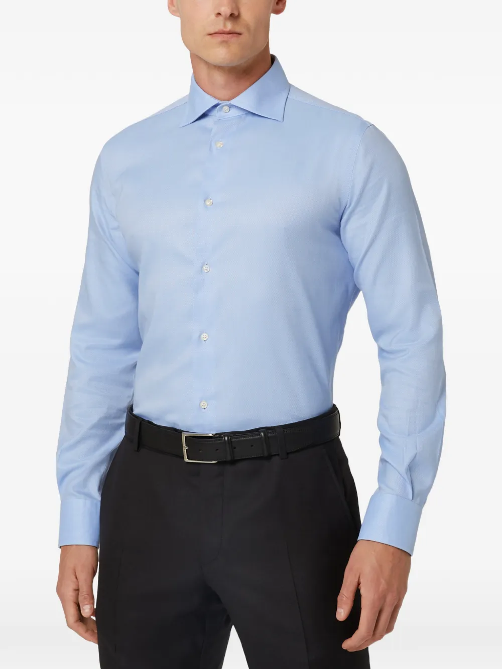 Boggi Milano Dobby overhemd met Windsor kraag Blauw