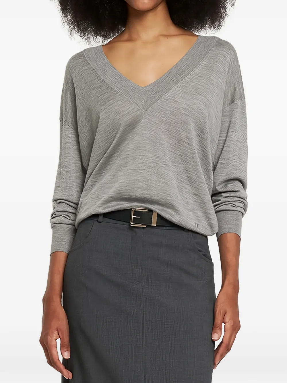  Tom Ford V-neck Long-sleeve Sweater - Grey 