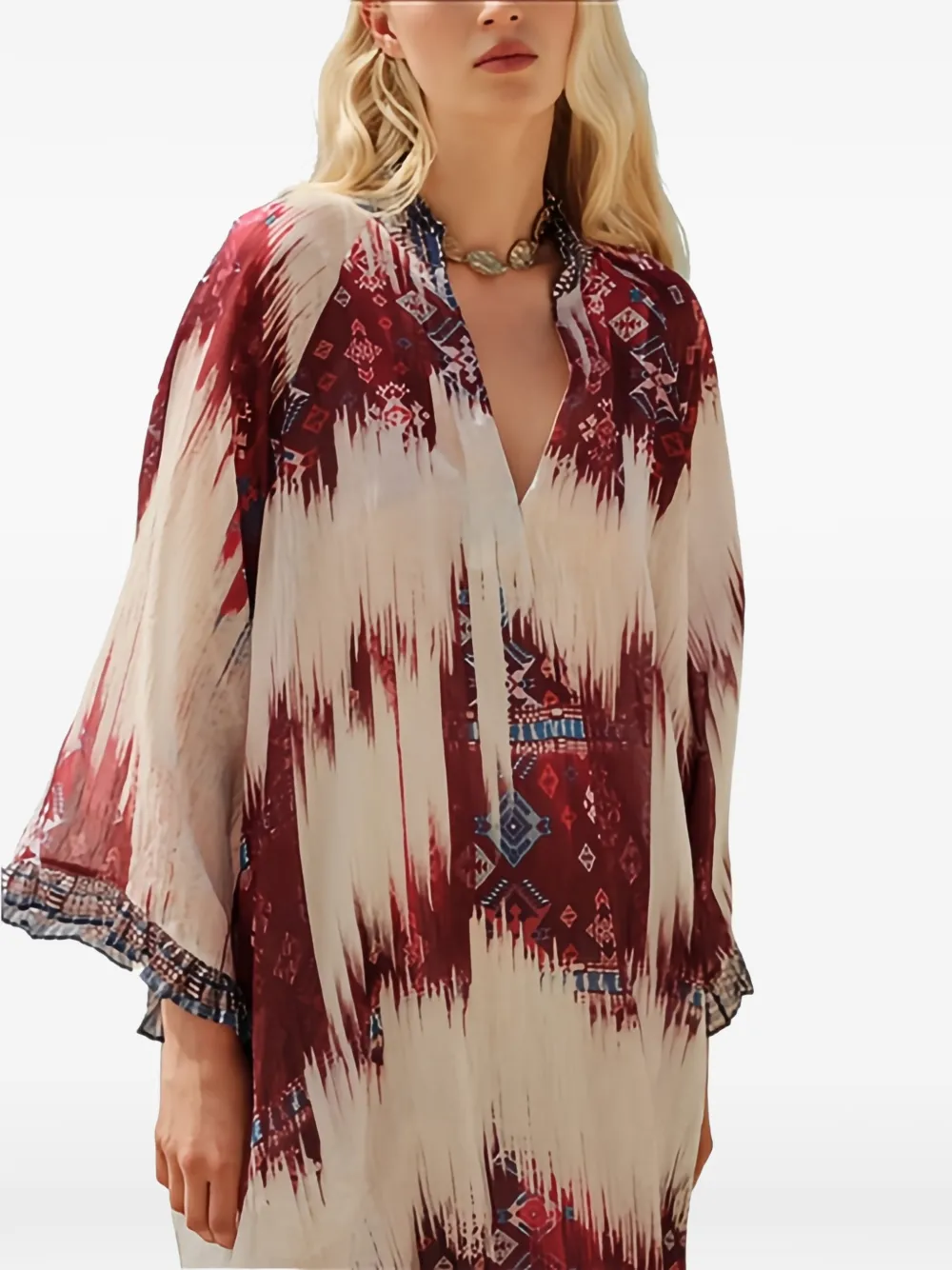  Devotion Freesia Patterned V-neck Dress - White 