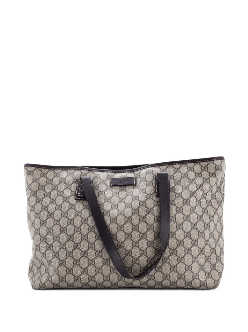 Pre-owned Gucci Plus Gg Coated Canvas With Leather Large Tote Bag In Brown