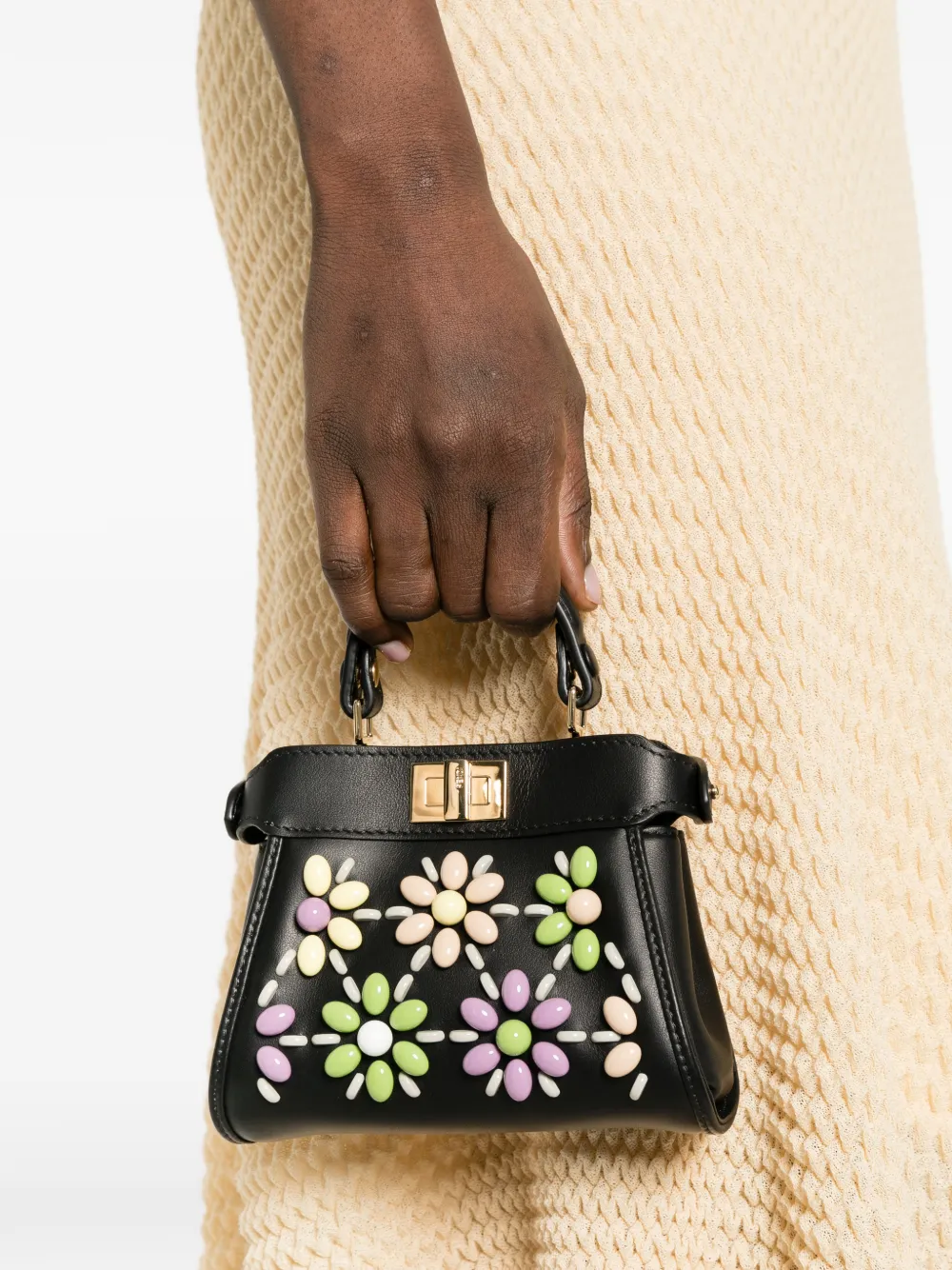 FENDI Peekaboo mini-shopper met kralen en bloemen Zwart