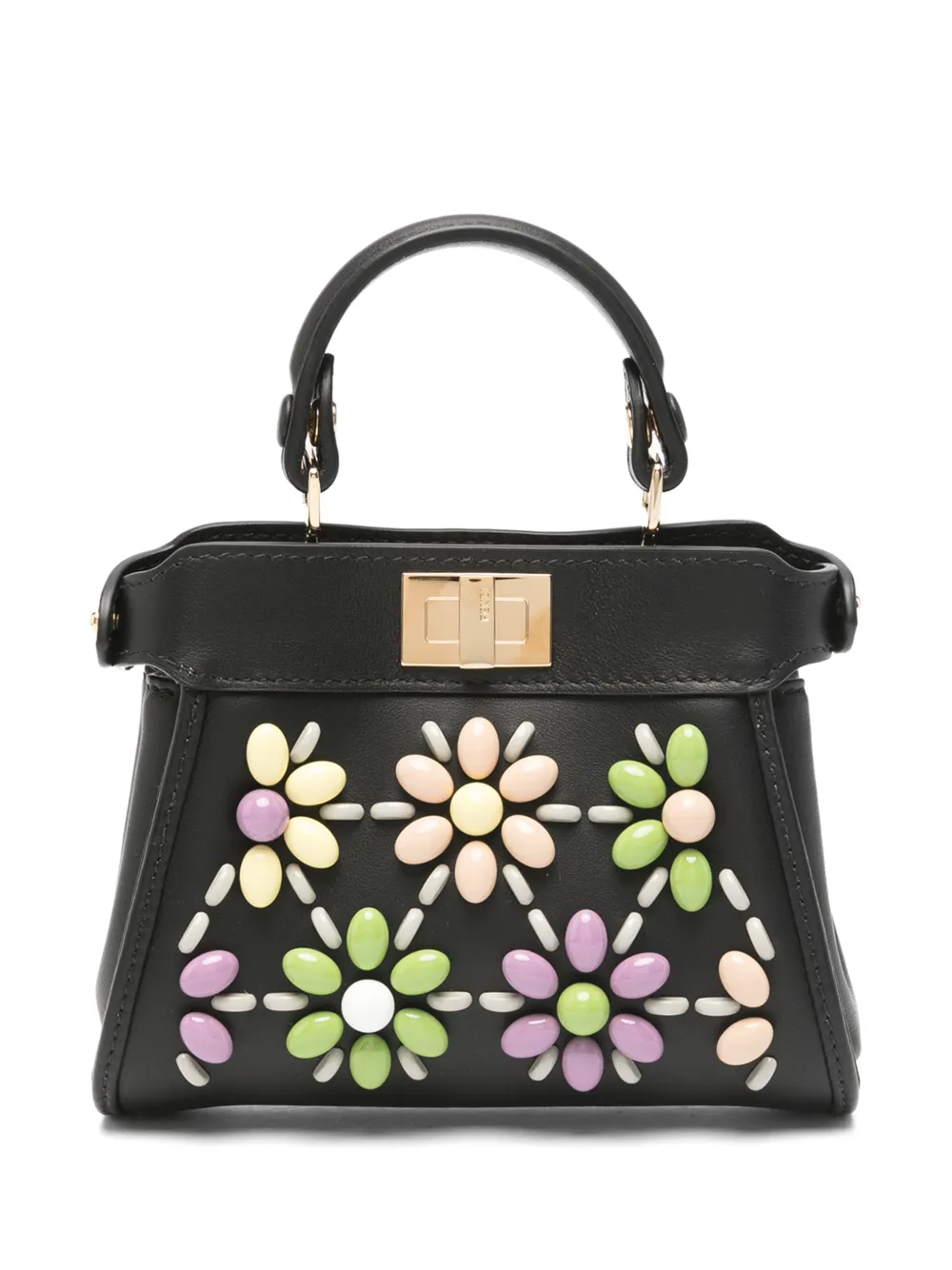 FENDI nano Peekaboo beaded-flowers tote bag - Nero