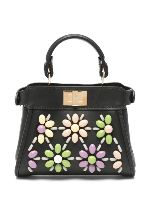 FENDI ピーカブー ビーズ フラワー ハンドバッグ ナノ | ブラック