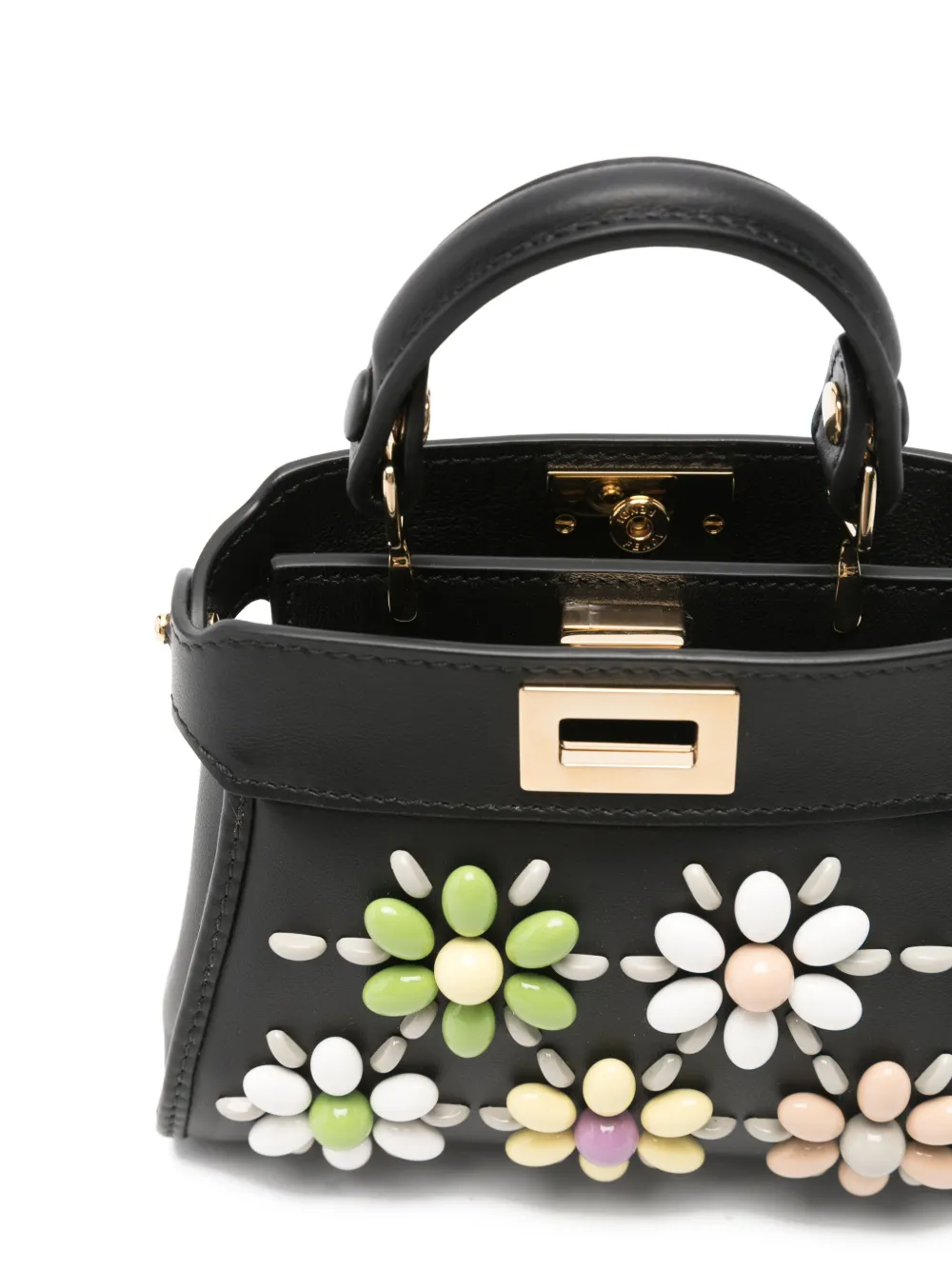 FENDI Peekaboo mini-shopper met kralen en bloemen Zwart
