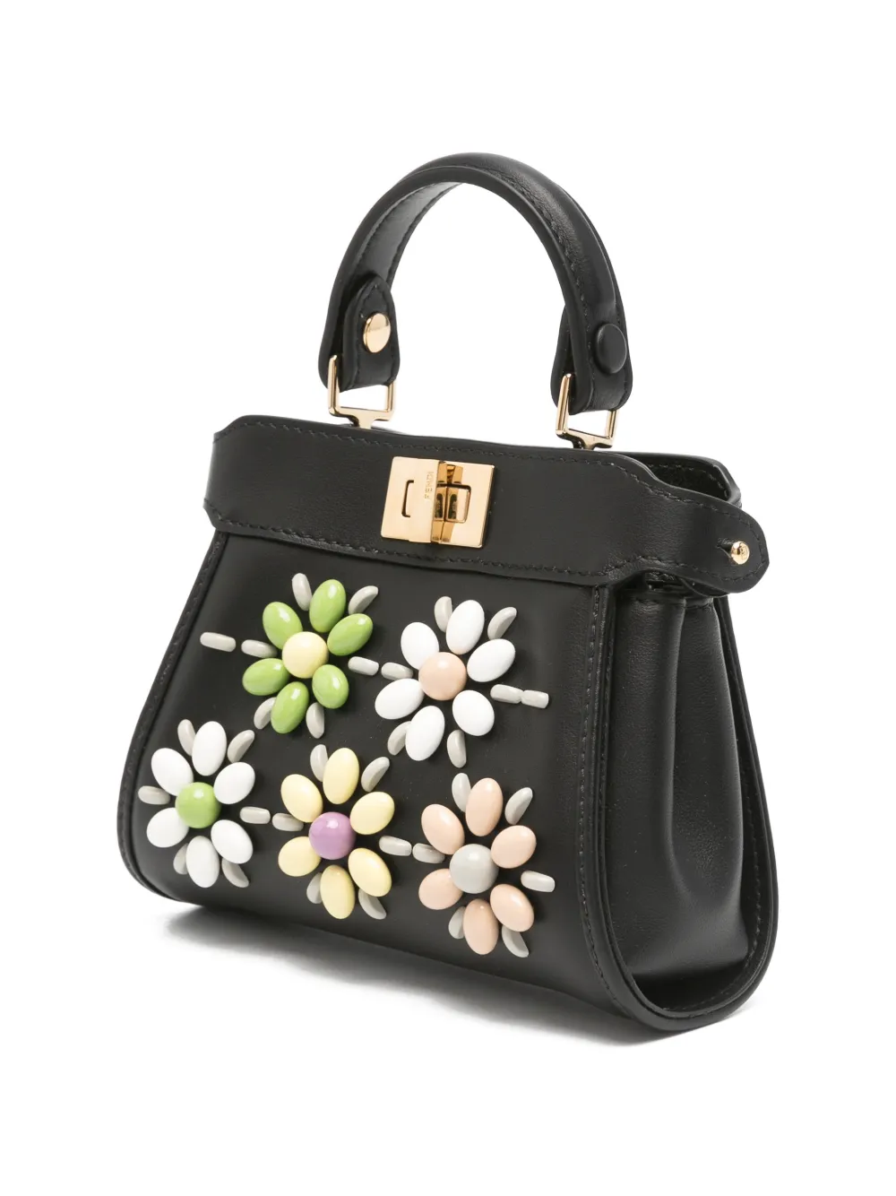 FENDI Peekaboo mini-shopper met kralen en bloemen Zwart
