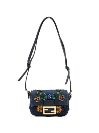 FENDI バゲット フラワーエンブロイダリー ミニバッグ ナノ | ブルー