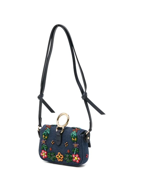 FENDI バゲット フラワーエンブロイダリー ミニバッグ ナノ | ブルー