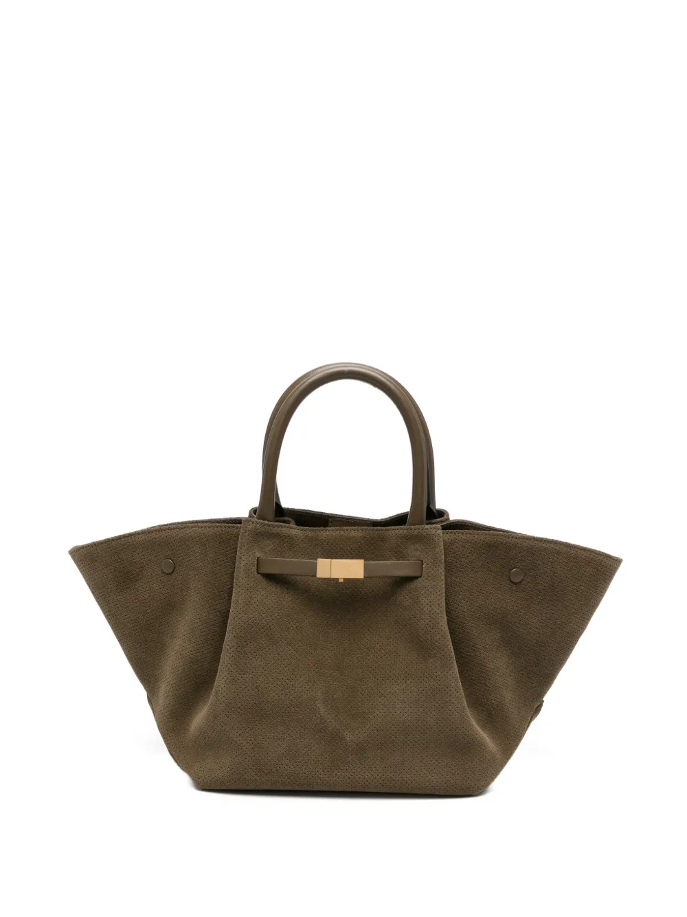 DeMellier Midi New York perforated-detail suede tote bag - Verde
