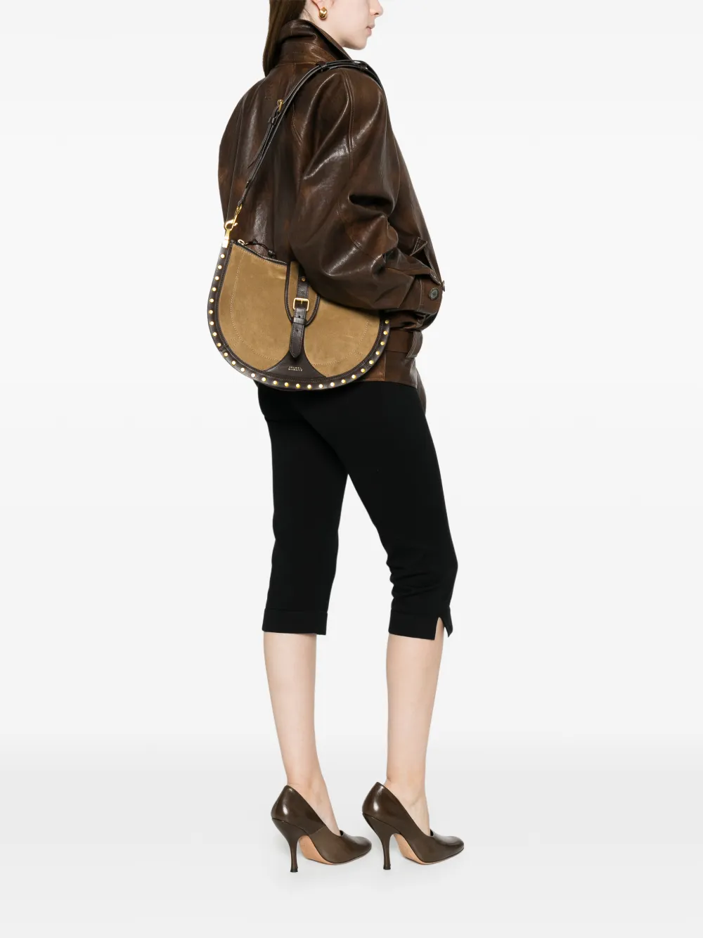 ISABEL MARANT Oskan leren schoudertas Beige