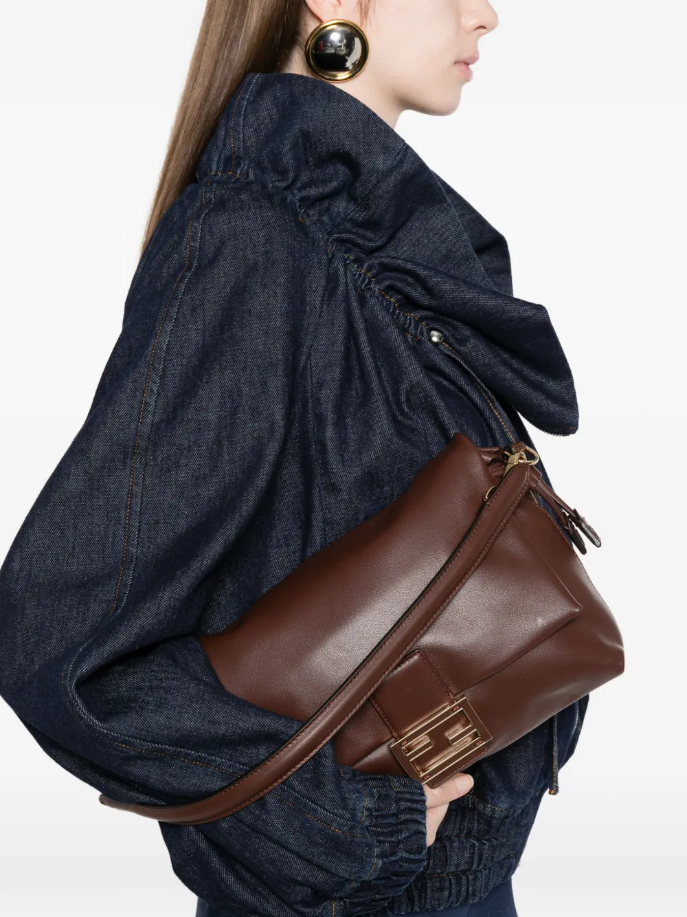 FENDI Mamma Baguette medium leren shopper Bruin