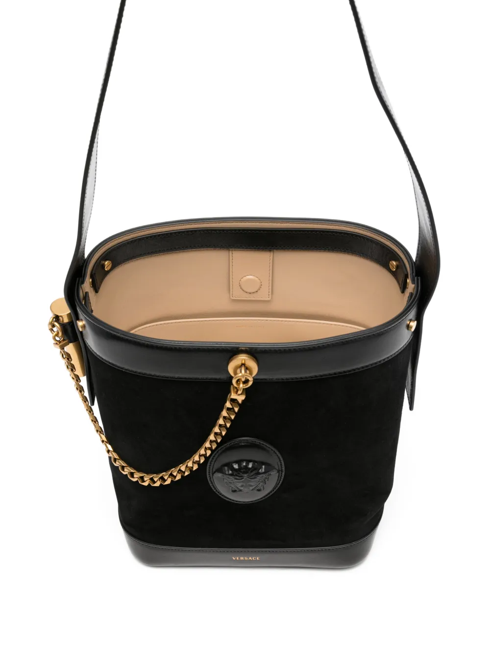 Versace Leren bucket-tas met kettingdetail Zwart
