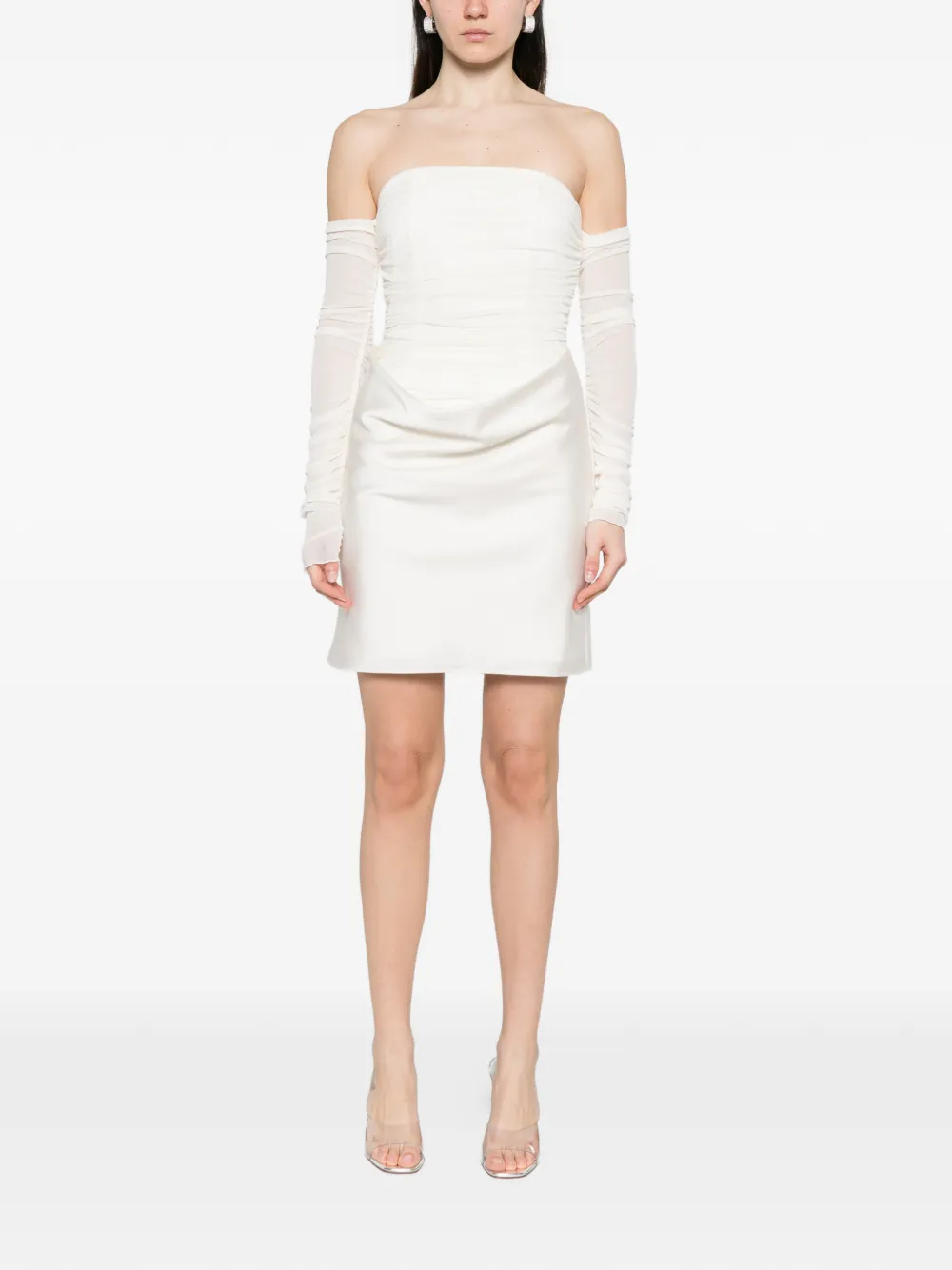  Rotate Birger Christensen Ruched Mesh Mini Dress - Neutrals 