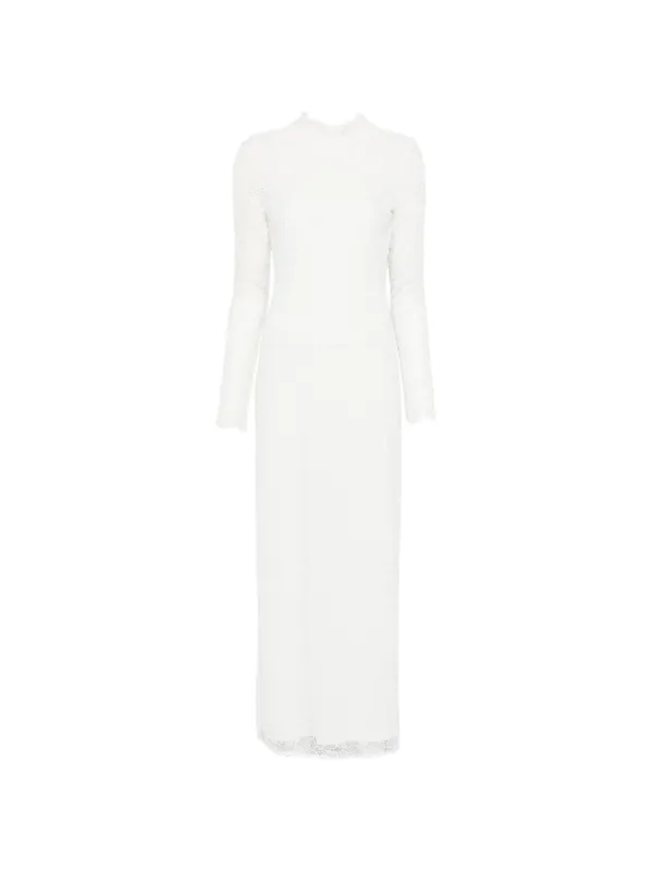 rotate birger christensen lace maxi dress ROTATE BIRGER CHRISTENSEN Lace-Detailed Satin Maxi Dress in White