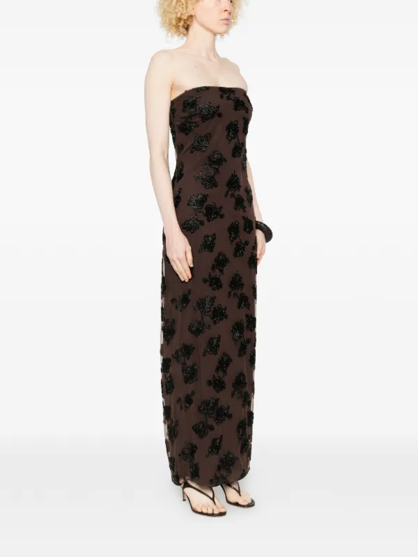 rotate beaded maxi tube dress Beaded strapless maxi dress in brown - Rotate