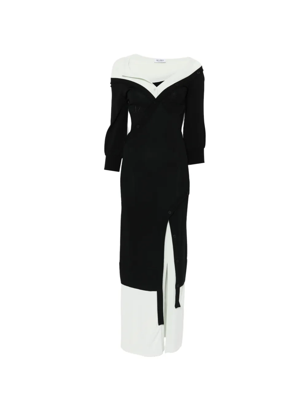 The Attico off-shoulder layered maxi dress - Nero