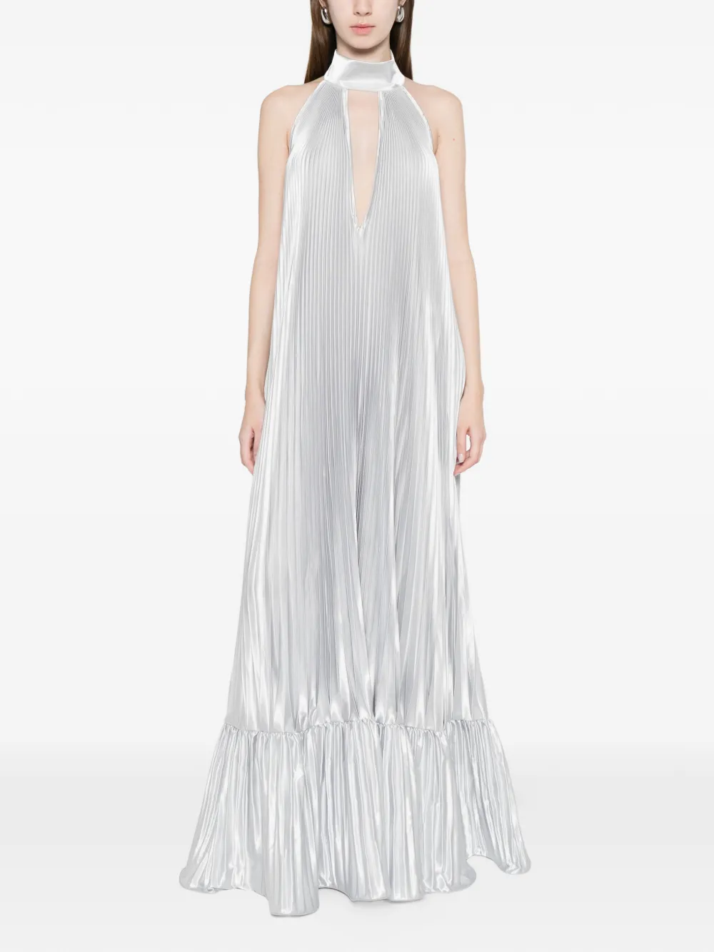 lidee halter dress L'IDÉE Pleated Gown | Silver Ava Presley Dress 40027