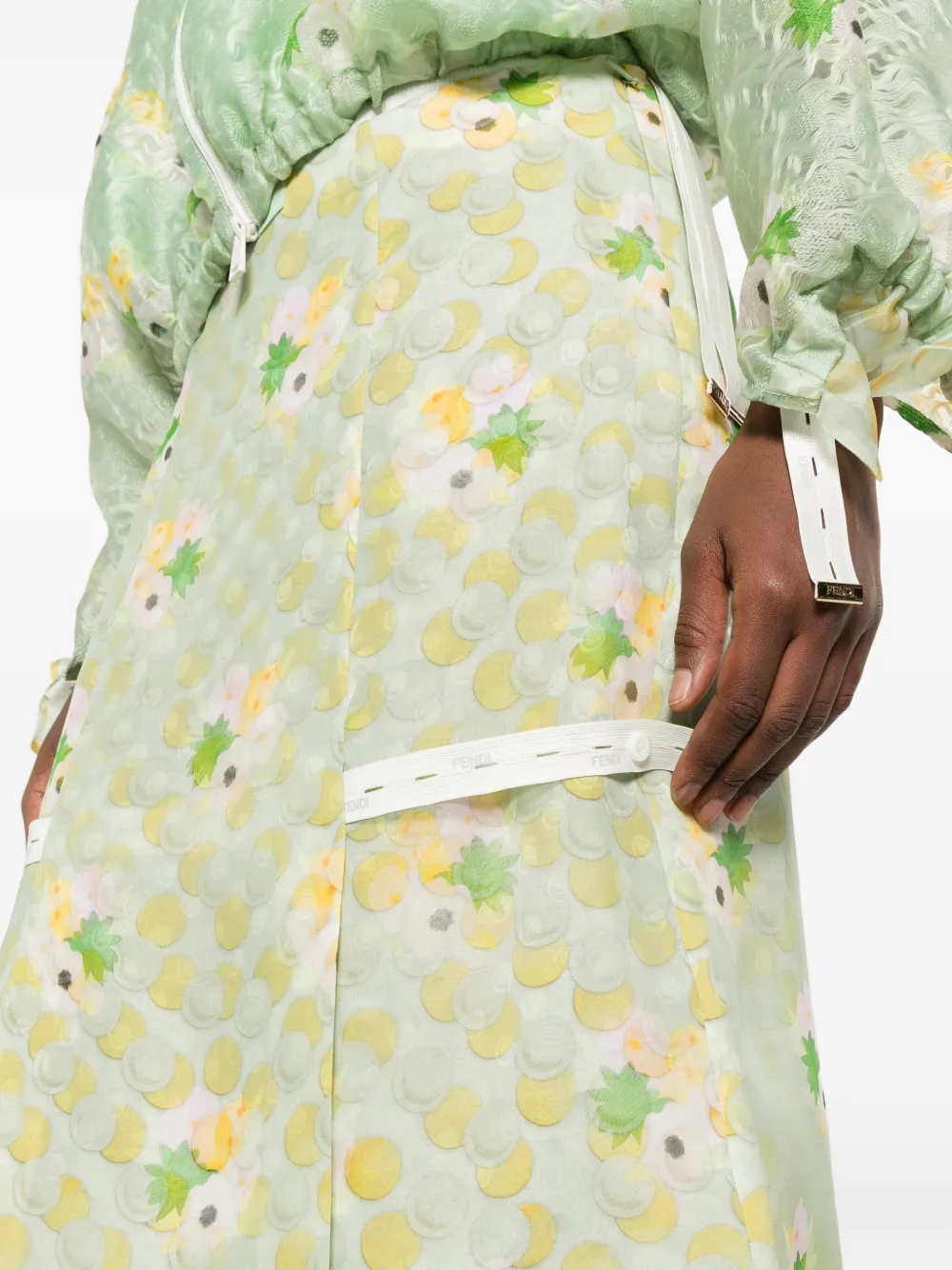 FENDI Midi-rok met bloemenprint Groen