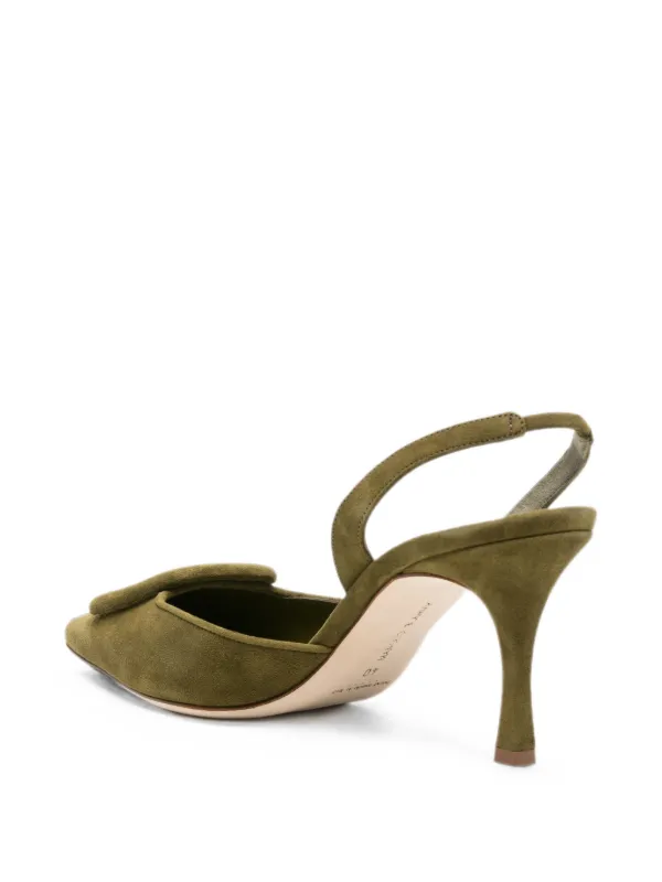 Manolo Blahnik Maysli Suede Buckle Detail Slingback Pumps | Green