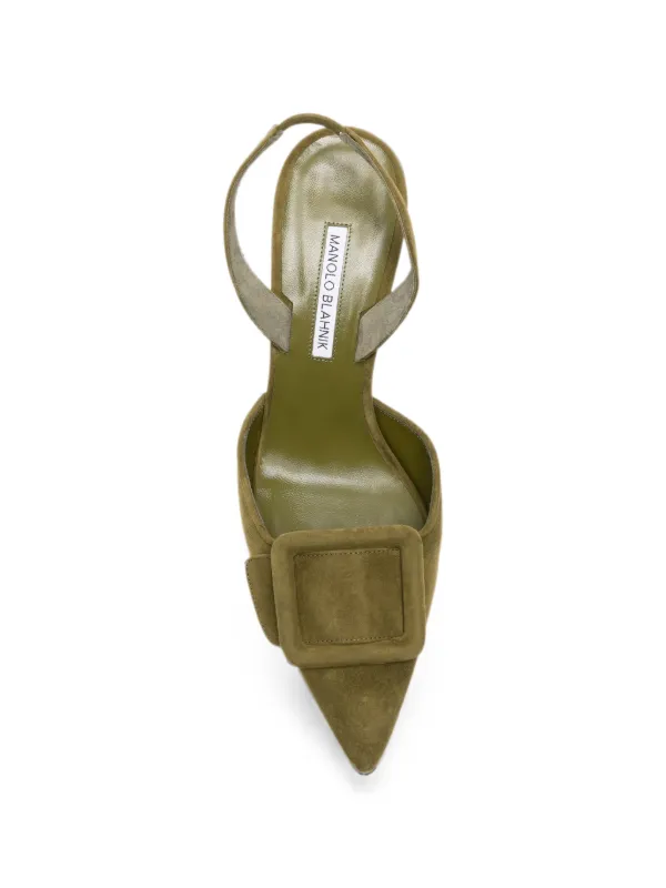 Manolo Blahnik Maysli Suede Buckle Detail Slingback Pumps | Green