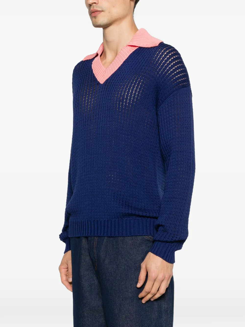 FENDI Opengebreide trui met logo-patch Blauw