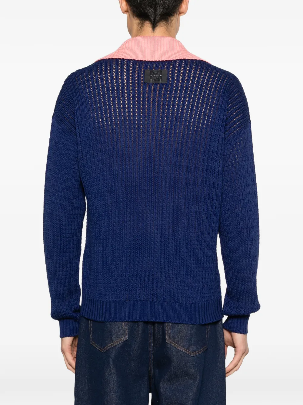 FENDI Opengebreide trui met logo-patch Blauw