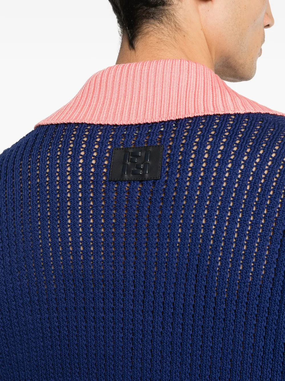 FENDI Opengebreide trui met logo-patch Blauw