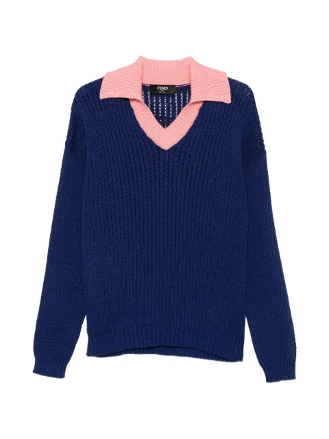 FENDI sweater med V-hals og krave