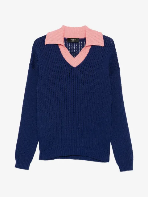FENDI V-neck collared sweater 