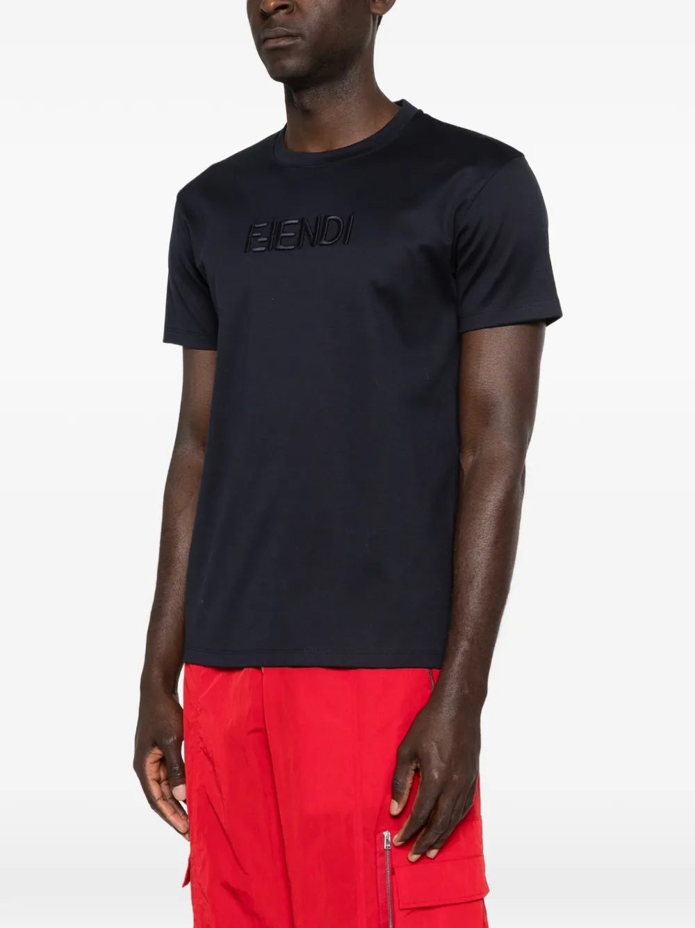 FENDI T-shirt met geborduurd logo Blauw
