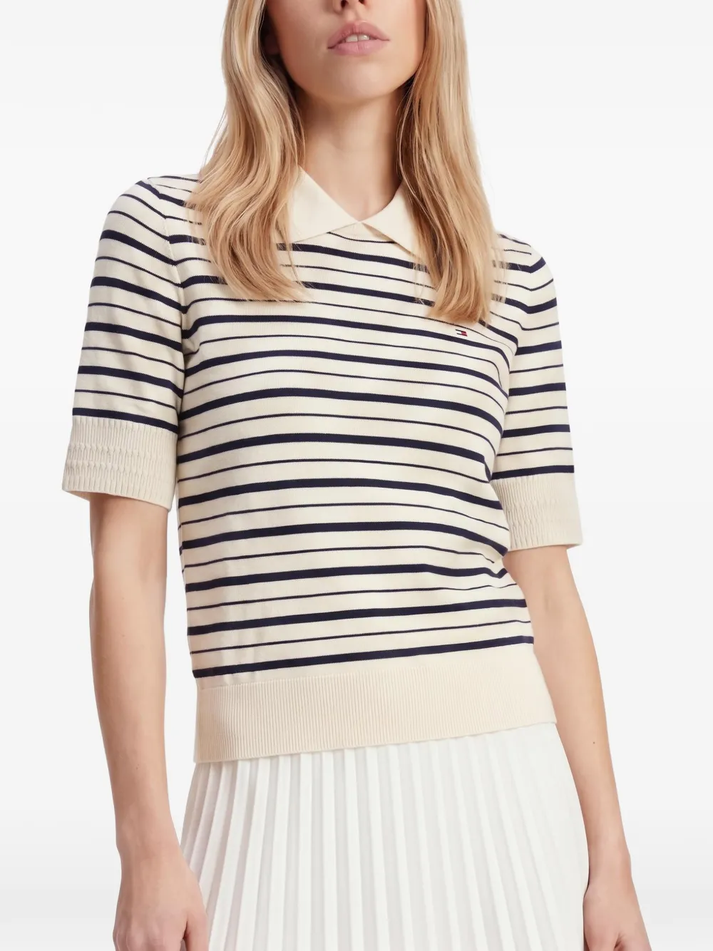 Tommy Hilfiger striped short-sleeve sweater Beige
