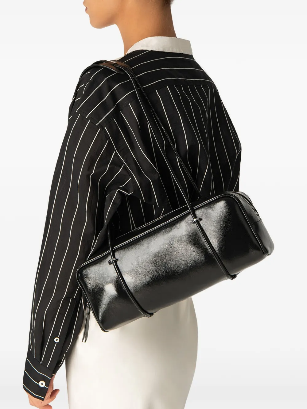 BY FAR Kimberly leren schoudertas - Zwart