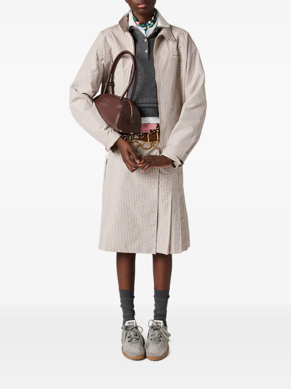 Miu Miu Beau Embossed-logo Clutch Bag in Brown, view 3