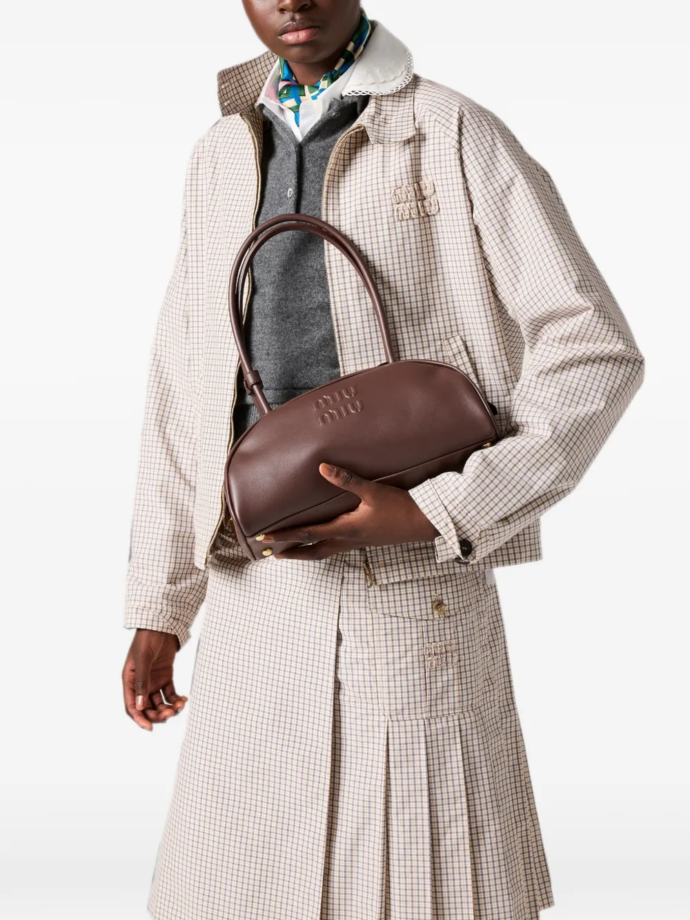 Miu Miu Beau Embossed-logo Clutch Bag in Brown, view 2