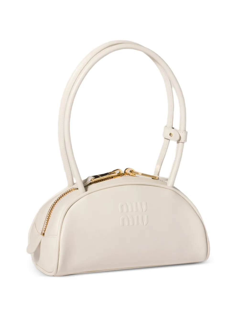  Miu Miu Beau Embossed-logo Shoulder Bag - Neutrals 