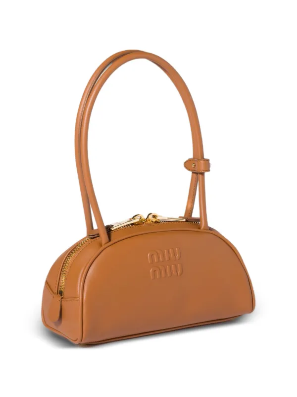 Miu Miu Small Beau embossed-logo Tote Bag | Brown | FARFETCH