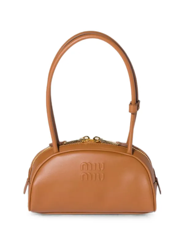 Miu Miu Beau ロゴエンボス レザーショルダーバッグ | ブラウン 