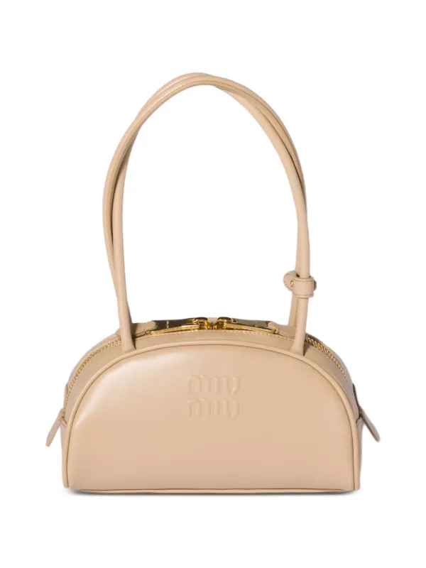 Miu Miu Embossed-logo Shoulder Bag in Neutrals