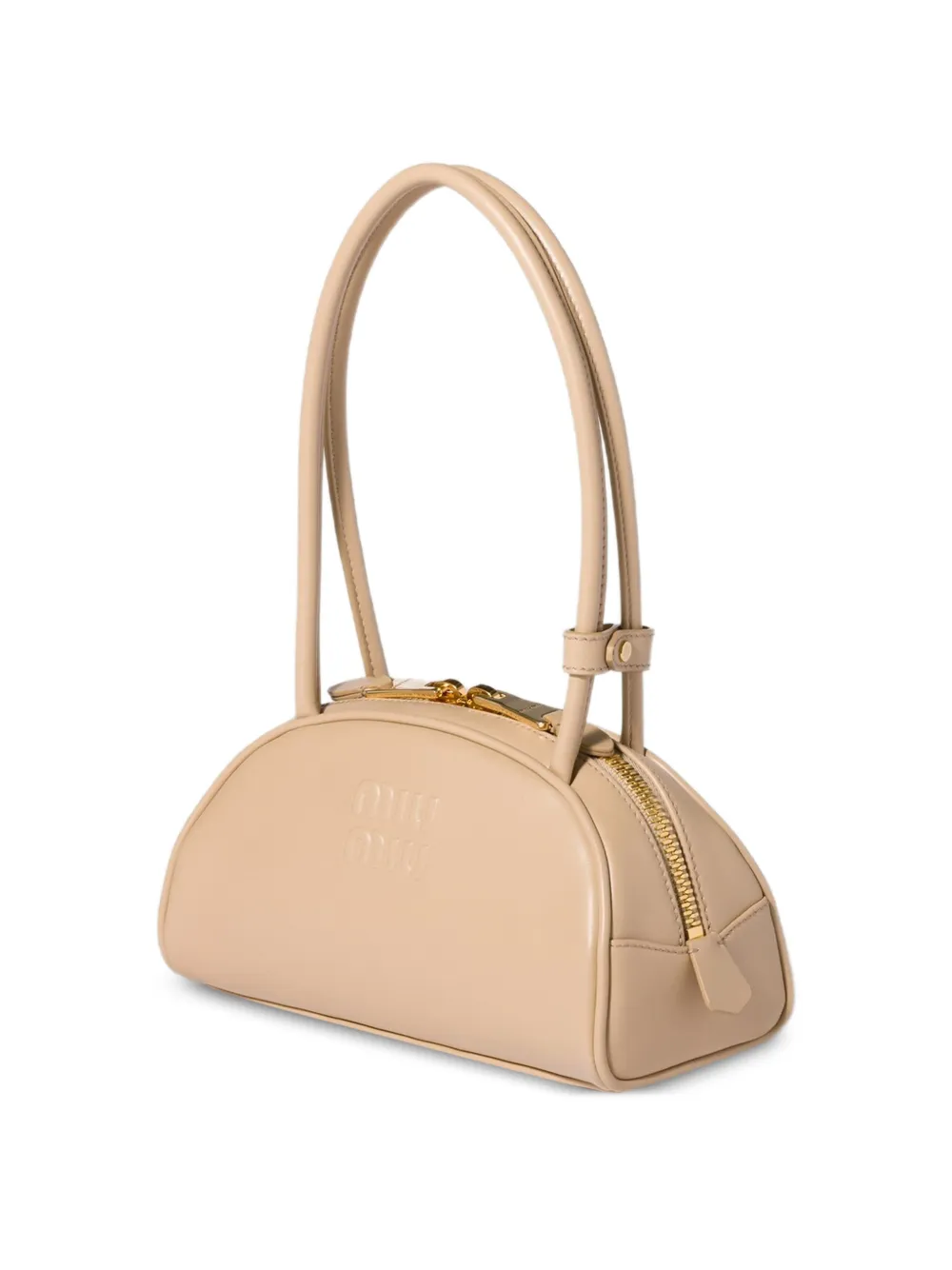 Miu Schoudertas met logo-reliëf Beige
