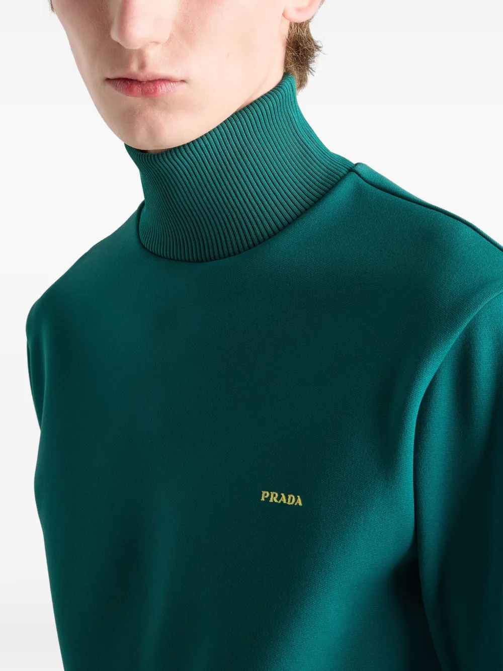 Prada logo-embroidered Turtleneck Sweatshirt | Green | FARFETCH