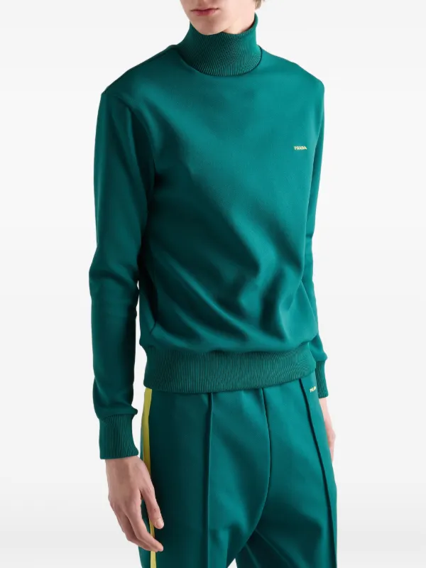 Prada logo-embroidered Turtleneck Sweatshirt | Green | FARFETCH