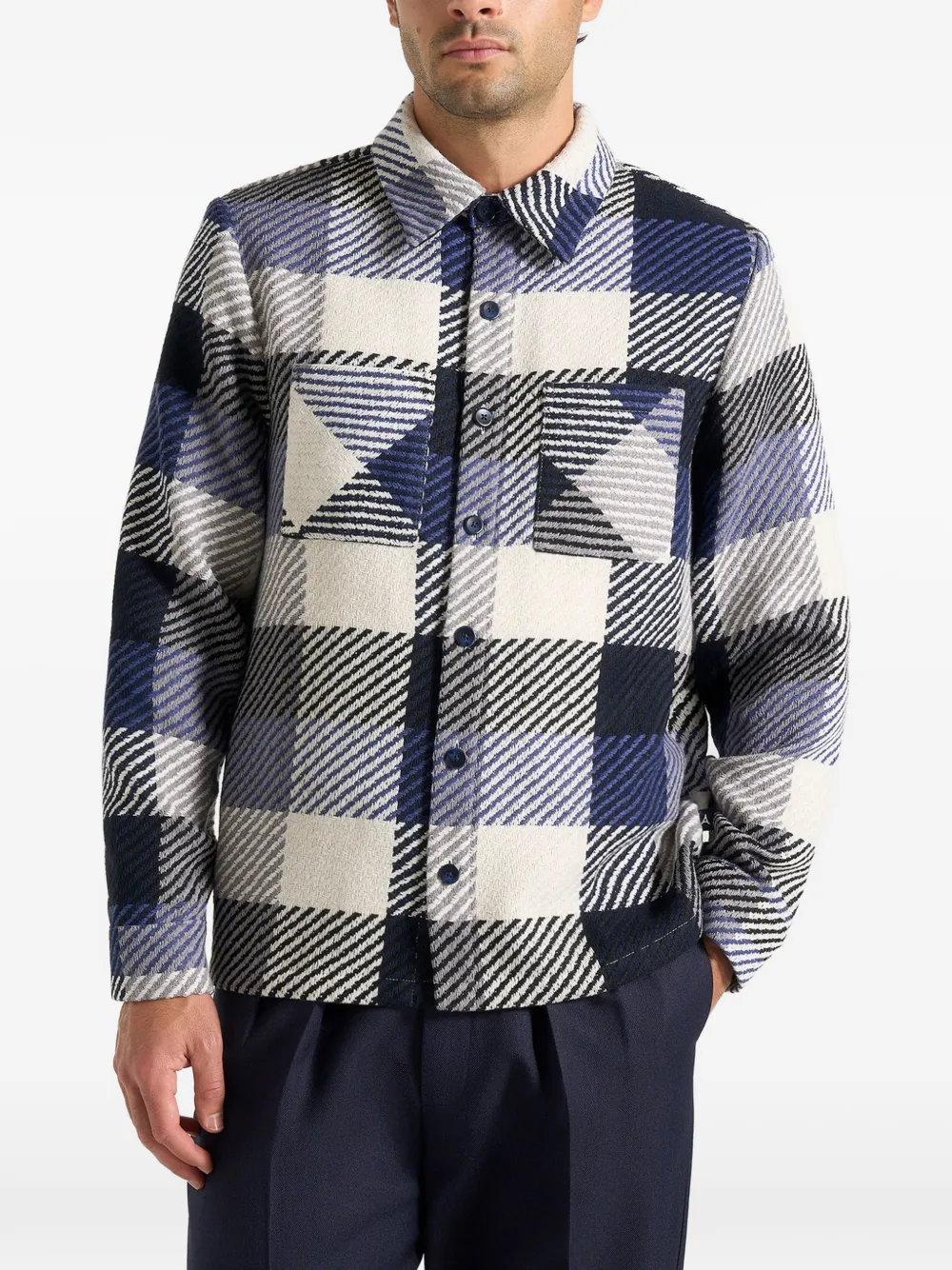 Rune Check-Pattern Navy Overshirt