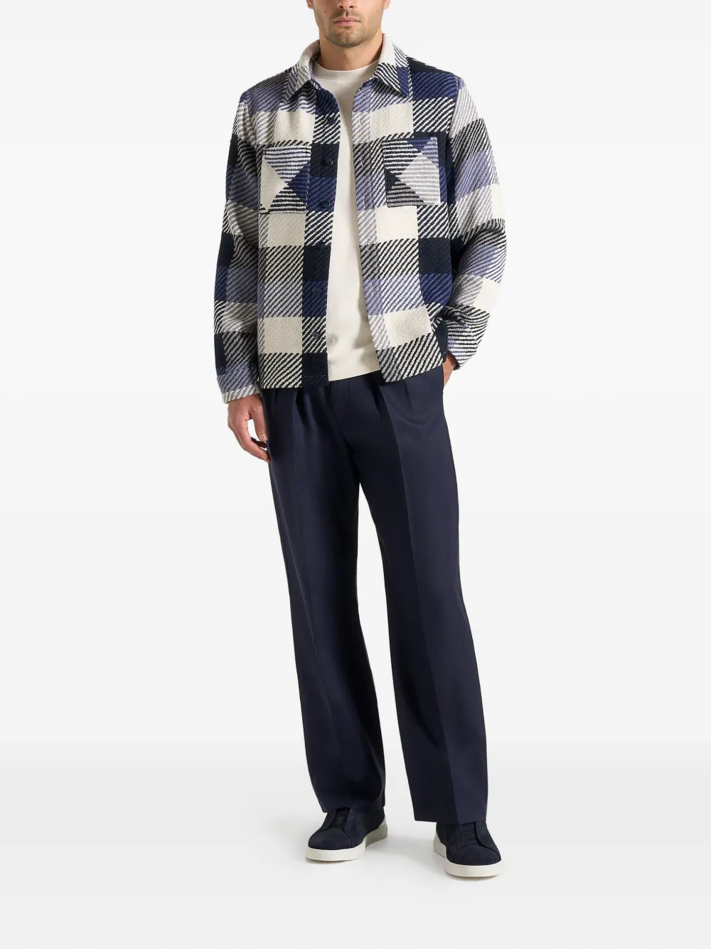 Rune Check-Pattern Navy Overshirt