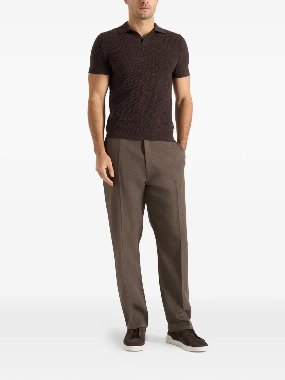 Mani&egrave;re De Voir Rowen textured knitted polo shirt - Bruin